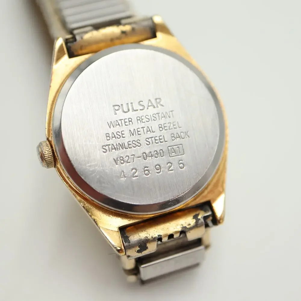 Vintage Pulsar by Seiko Gold Tone 24mm Womens Watch Date V827-0430 w New Battery